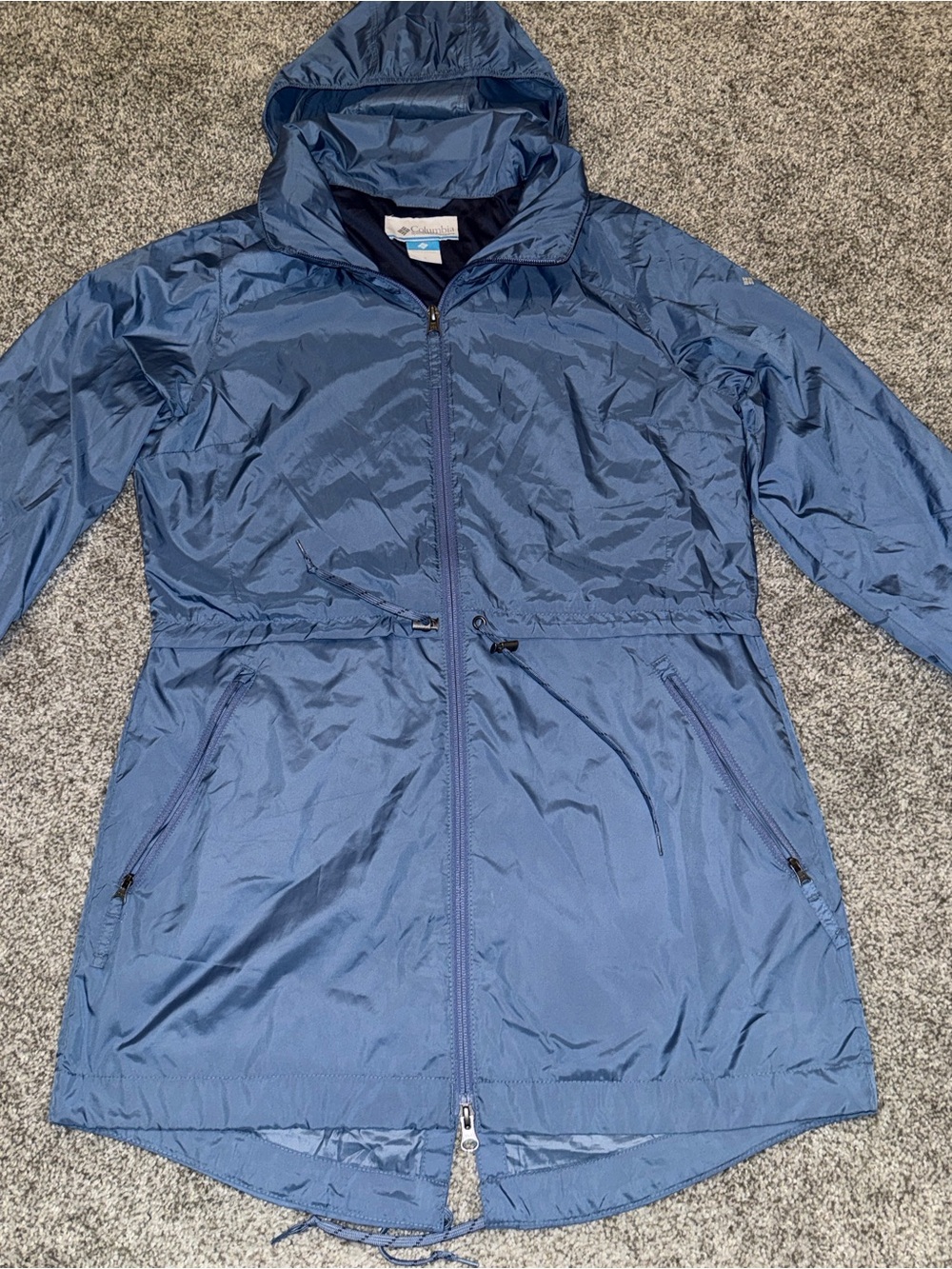 Columbia Dusty Blue Hooded Packable Raincoat